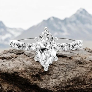 Platinum Diamond Wedding Ring Lab Grown Marquise 1.6 Carat IGI Certified PT950 - Picture 1 of 10