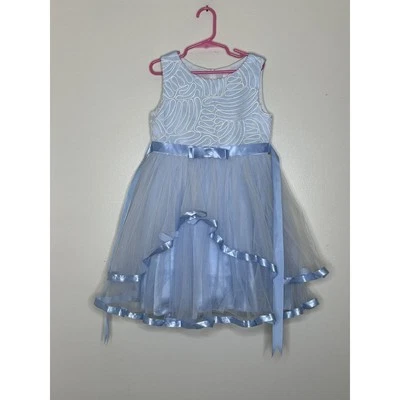 Sunny Fashion Boutique Blue Flower Girl Christening Dress Size 6 Tiered Skirt - Image 1 of 4