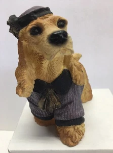 Buff Color Cocker Spaniel Figure With Purple Sweater & Hat Resin 4 1/4” X 5” - Picture 1 of 6