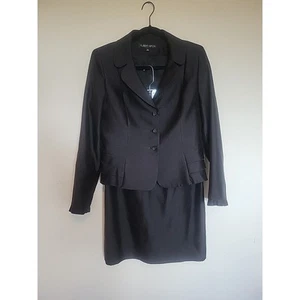 Vintage Albert Nipon Rock Anzug Damen 10 schwarz Wolle & Seide gefüttert Blazer Karriere - Bild 1 von 19