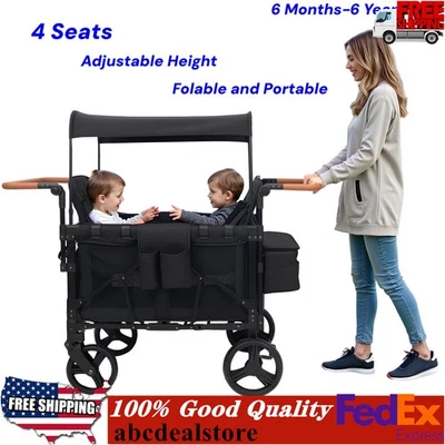 Stroller Wagon 4 Seats Quad Collapsible Stroller with Adjustable Handle & Canopy - Image 1 of 4
