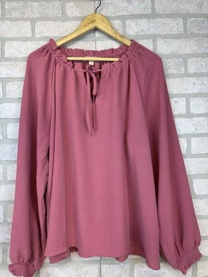 Blusa Hope And Harlow Top XL Cuello Atado Largo Mangas Globo Rosa Polvorienta Foto 1 de 4