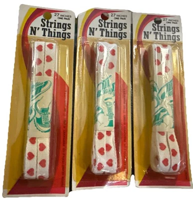 "Cordones de zapatos Strings N' Things vintage 1981, juego de 3, corazones rojos, 27"" pulgadas, nuevo de stock" Foto 1 de 2