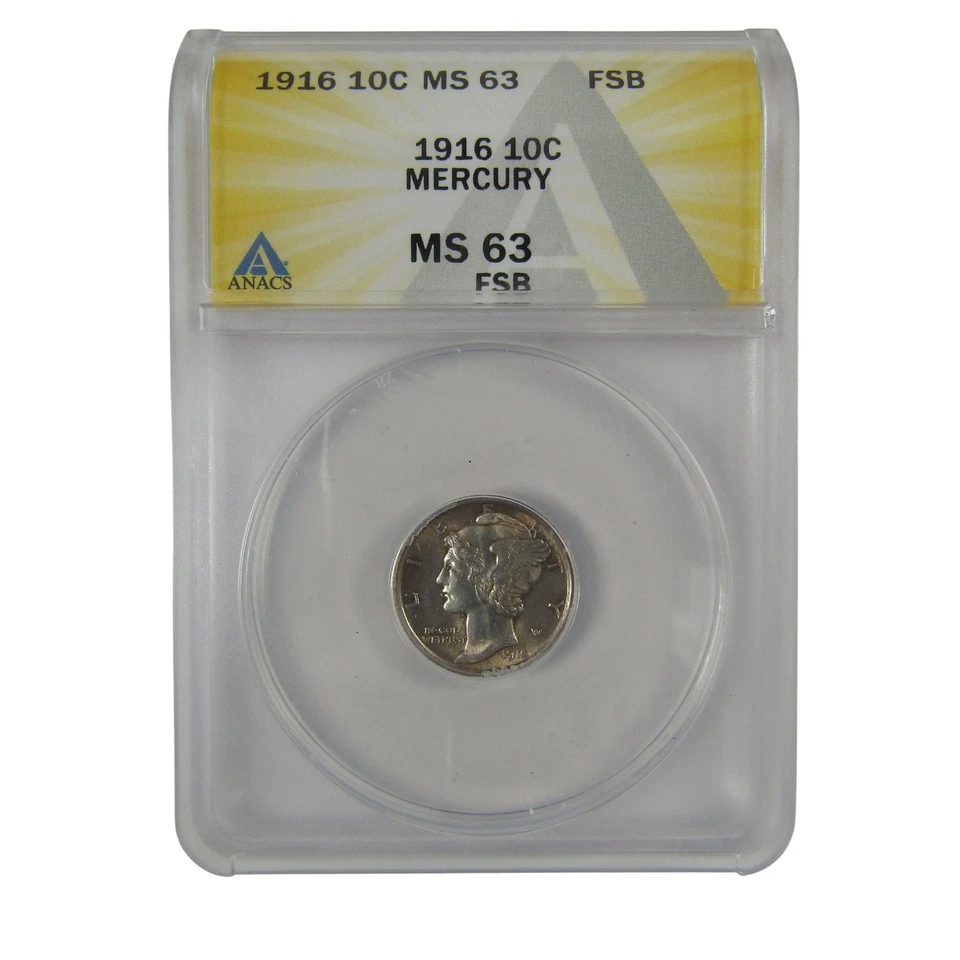 1916 Mercury Dime MS 63 FSB ANACS Silver Uncirculated SKU:I23022 - Image 1 of 4