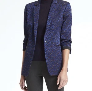 New Banana Republic $180 Blue Leopard Print Boyfriend Blazer Size 4 - Picture 1 of 9