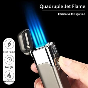 Torch Lighter Quad Jet Lighter Flame Butane Torch Lighter Refillable Adjustable - Picture 1 of 12