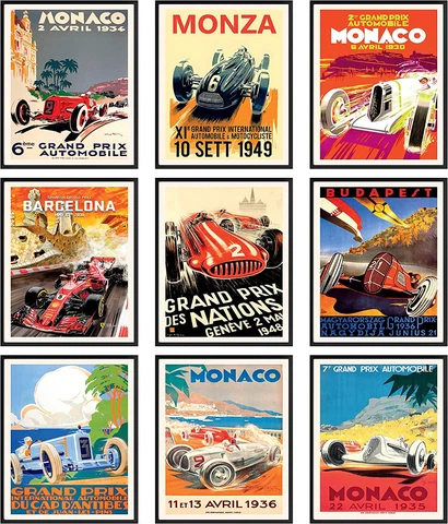 Formula1 Poster Collection Vintage Racing Cars Picture for Bedroom Wall Decor Cover