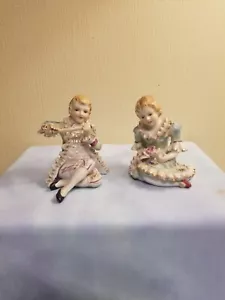 Vintage Orion Boy Playing Flute Girl Reading Book Figurines, Made in Japan - Picture 1 of 16