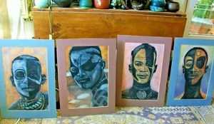 (4) Original Pastel Drawings African Tribal Portraits Canadian artist - Photo 1 sur 10
