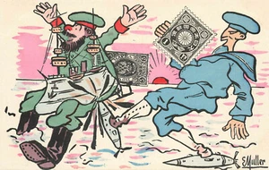 Artista EMuller Japón - Estampillas de Guerra de Corea Soldados Patada en el Botín Estampillas Postal - Imagen 1 de 2