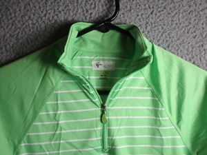 GREG NORMAN GOLF WOMEN'S L/S POLO SHIRT XS GREEN WHITE USED POLYESTER - Picture 1 of 4