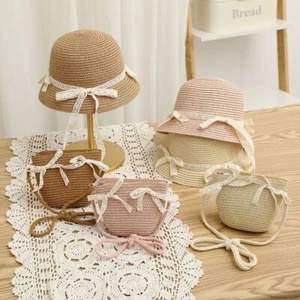 Hand-woven Summer Beach Bag Bow Girls Crossbody Purse Cute Straw Bag - Picture 1 of 13