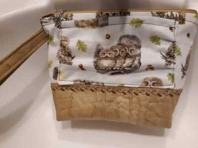 Nuevo Búhos y Vinilo Bolso sin asas de viaje Bolso sin asas Bolso de maquillaje Marrón 9" Muñequera Foto 1 de 4