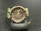 Authentic Old Jewelry Ancient Indo Greek Antiquity Bronze Ring Silver Coin Stamp