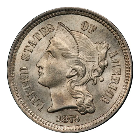 1873 Three Cent Nickel Open 3 PCGS MS65+ CAC Cover