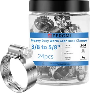 24Pcs Hose Clamps 304 Stainless 3/8" to 5/8", 304 Steel - Picture 1 of 6