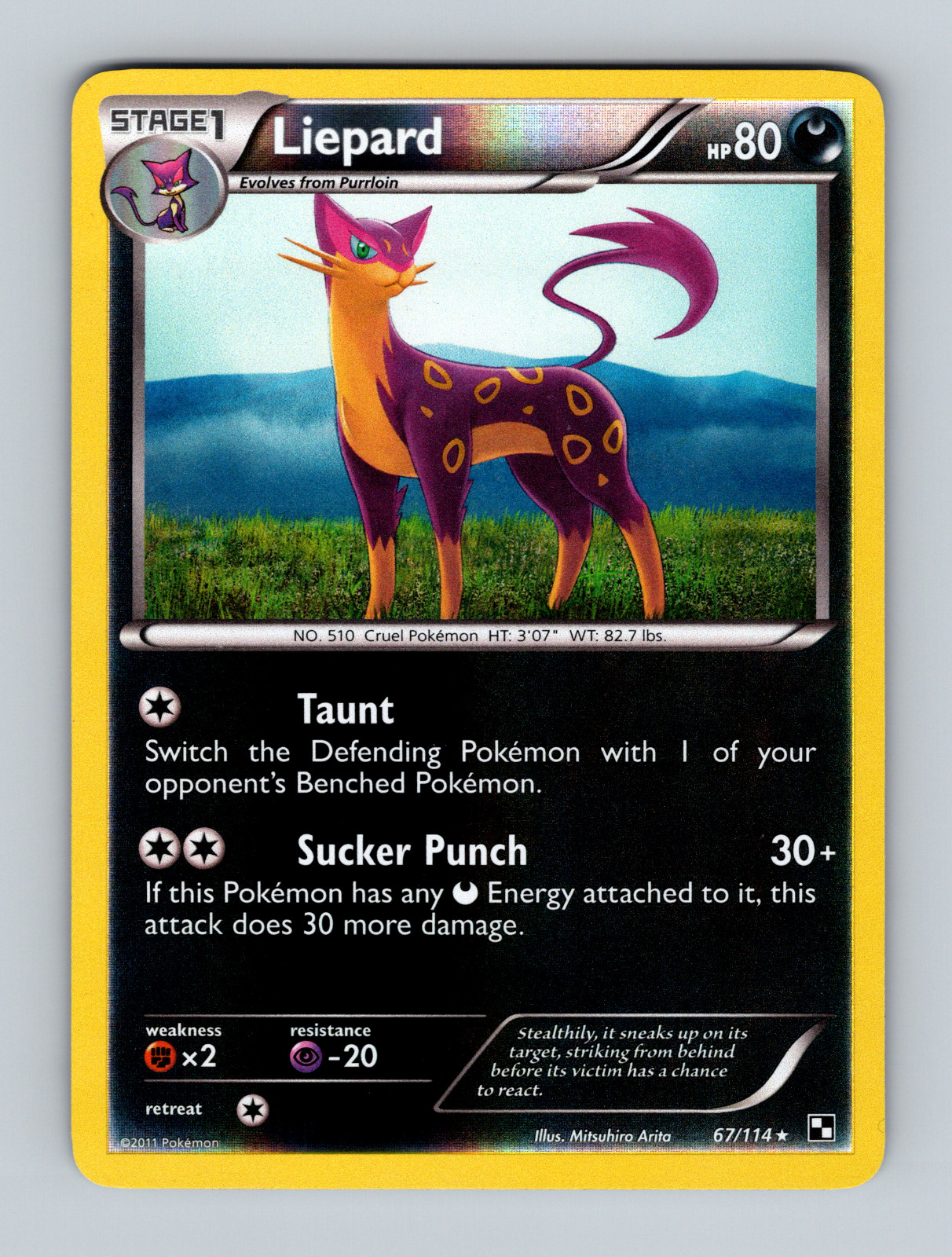 2011 Pokemon Black & White Base Set NM Liepard Reverse Holo Rare 67/114