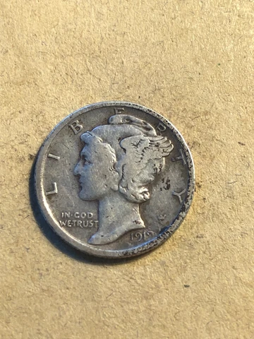 1919-P  Mercury Silver Dime, Fine Circ. Lot F-41321, "FREE SHIPPING" Cover