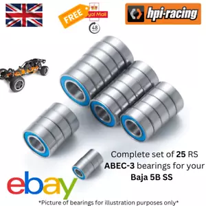 HPI Baja 5B SS Petrol Buggy Complete Upgrade Set 25 RS Bearings UK ABEC-3 - Picture 1 of 11