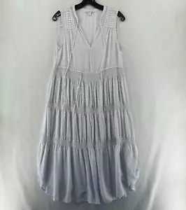 James Perse Kleid Damen Gr. 1 weiß Paisley ärmellos Kordelzug Midi Sommerkleid - Bild 1 von 11