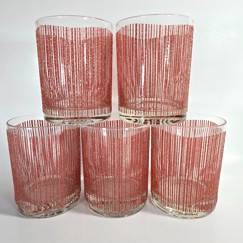 Juego de 5 vasos dobles antiguos de 4 1/4" ondulados Icie Coral de Georges Briard Foto 1 de 4