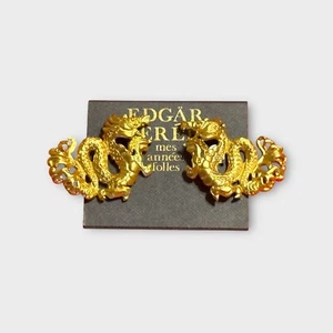 Vintage 90s Deadstock EDGAR BEREBI Gold Plated Dragons Pierced Earrings 2.5” - Picture 1 of 7