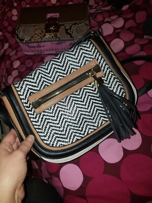 Bolso Bandolera Aldo Zapatos Estilo Tribal/Cebra Negro/Blanco/Marrón Usado en Excelente Condición Foto 1 de 4