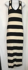 James Perse Tank Dress Black & Cream Stripe Sleeveless Midi Cotton Blend Size 1 - Picture 1 of 9