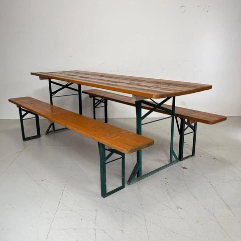 VINTAGE INDUSTRIAL EXTRA WIDE 70cm GERMAN BEER TABLE BENCH SET GARDEN FURNITURE Cover