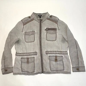EXPRESS Grey Moto Mock Neck Long Sleeve Full Zip Jacket Women's Size L/G Petite - Picture 1 of 10