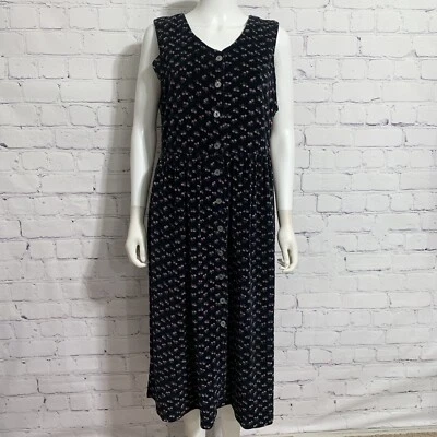 Vtg Mix Nouveau Women’s Maxi Dress XL Black Velour Cherry Button Sleevless - Image 1 of 4