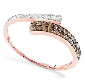 10K Gold Rose Gold Chocolate Brown & White Diamond Ring Band .24ct Lightweight - Picture 1 of 2