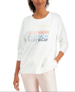Style & Co. “Vacay” Sweatshirt, White with Multicolor Logo, XLarge - Picture 1 of 6