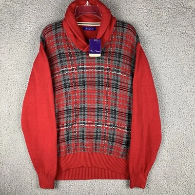 Suéter Clásico Alan River Para Hombres Grande Rojo Cuadros Chal Cuello NUEVO Foto 1 de 4