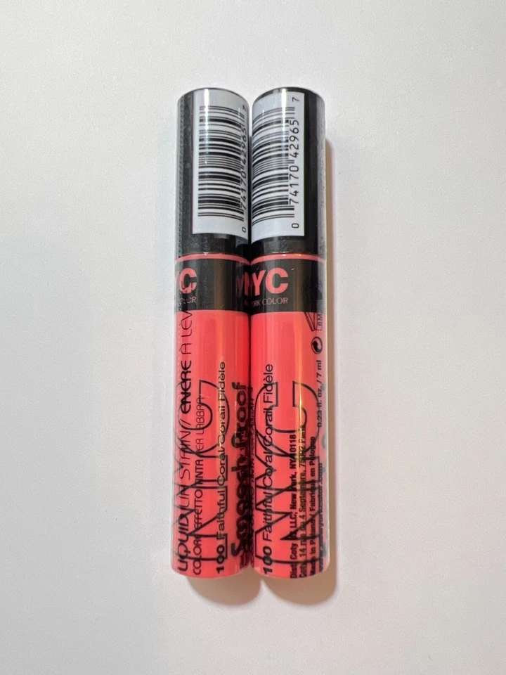 Lot of 2 NYC Smooch Proof Liquid Lip Stain Lip Color #100 Faithful Coral - Image 1 of 1