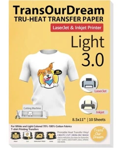 Wärmeübertragung Papier für T-Shirts 10 Blatt 8,5x11" Light 3.0 Bedruckbar Wärme T... - Bild 1 von 6