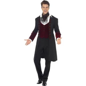Herren Vampir Halloween rot/schwarz Gothic Vamp Kostüm - Bild 1 von 6
