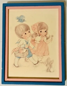 J. Picnic infantil vintage firmado años 70 enmarcado a mano - Imagen 1 de 8