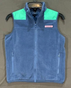 VINEYARD VINES Girl's BLUE/GREEN Fleece ZIP-UP Mock Neck 2-POCKET Vest M (12-14) - Picture 1 of 5