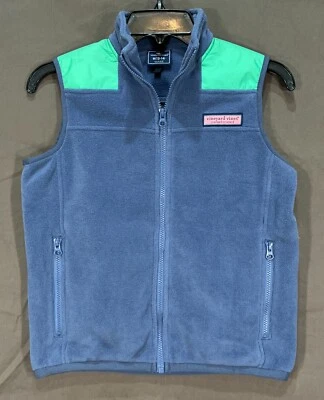 VINEYARD VINES Girl's BLUE/GREEN Fleece ZIP-UP Mock Neck 2-POCKET Vest M (12-14) - Image 1 of 4