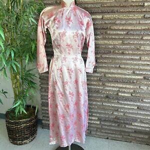 Chinese Vintage Cheongsam Qipao Pink Brocade Maxi Dress