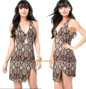 129 $ NEU Bebe Kleid XS 0 schwarz braun Animal-Print Reißverschluss Ausschnitt Oberteil Kleid - Bild 1 von 6