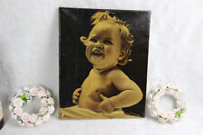 Antique 1934 Signed Belgian oil canvas portrait baby child painting cute 