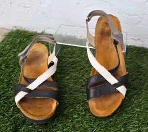 NAOT WOMENS BERNICE WEDGE SANDALS BLACK WHITE SIZE 40 9 9.5 - Picture 1 of 5