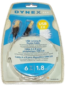 Dynex 6 ft Male A to B USB 2.0 Printer Device Cable Connectors New Sealed - Picture 1 of 2