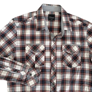 7 Diamonds Medium Black Plaid Long Sleeve Button Up Men's Shirt - Picture 1 of 11