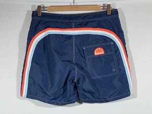 Sundek Bathing Suit Mens 30 Blue Rear Rainbow Stripe Mesh Lined Drawstring - Picture 1 of 24