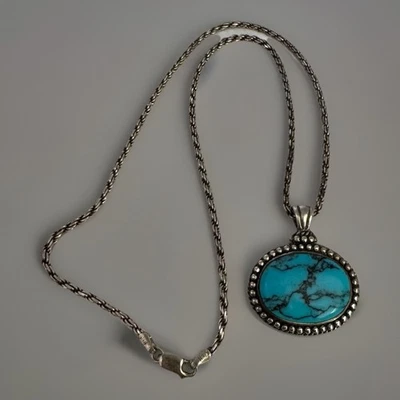 Vintage Sterling Italy Turquoise Pendant Rope Necklace 925 Signed HAN 20" Foto 1 de 4
