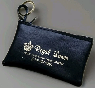 ÚNICO Llavero Monedero Vintage Regal Lanes Cuero Negro. Orange CA Foto 1 de 4