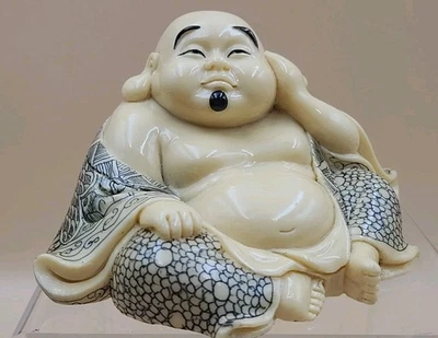 HOTEI NETSUKE 手绘树脂雕像底部色情姿势 — 第 1/4 张图片